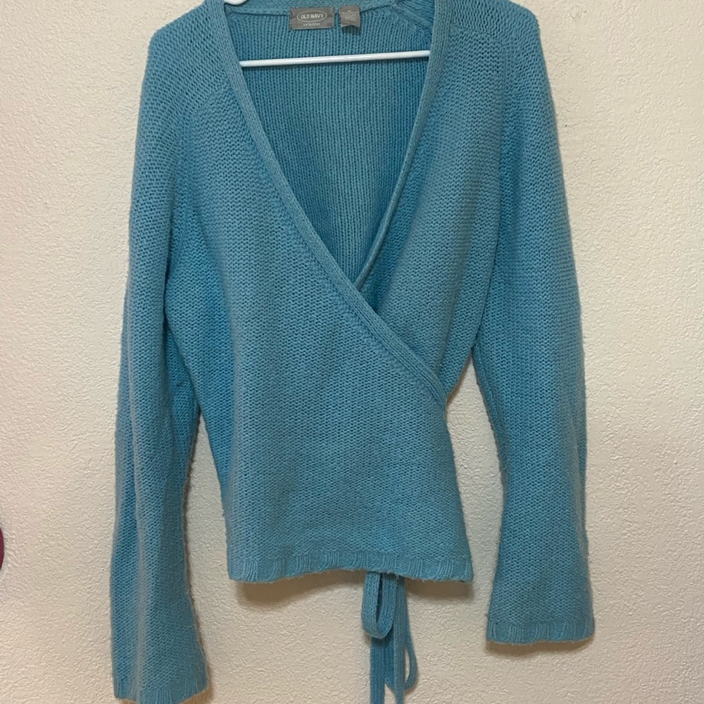 Blue wrap top sweater